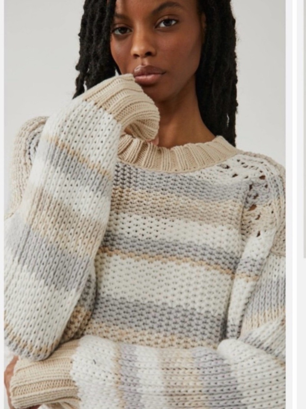 Free people- Women’s Striped Knit Sweater - Cream & Gray